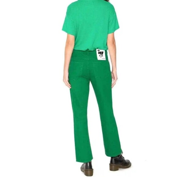 Sandrine Rose x Free People Straight Fit Button Fly Cotton/Flax Jeans in Green - Picture 2 of 9